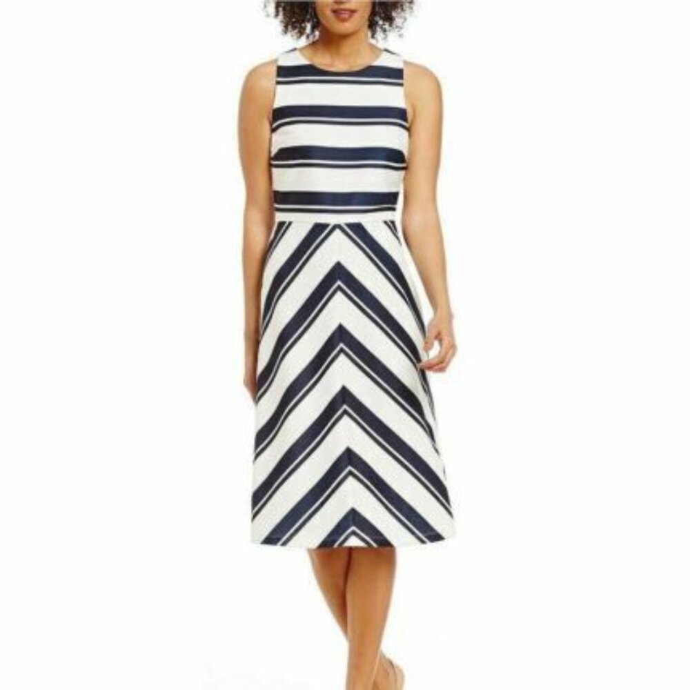 CREMIEUX Women's Sleeveless Striped Midi Dress Size S In White/Blue